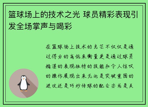 篮球场上的技术之光 球员精彩表现引发全场掌声与喝彩