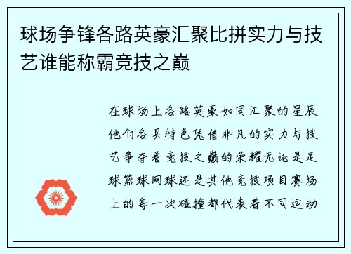 球场争锋各路英豪汇聚比拼实力与技艺谁能称霸竞技之巅